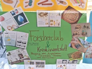 Forscherclub und Kreativwerkstatt Plakat zum Nachmittagsangebot