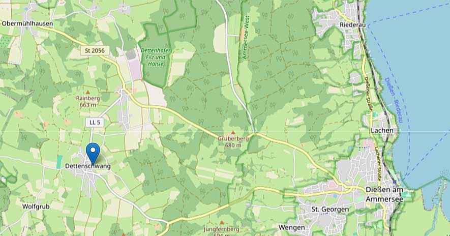 Karte mit Umgriff zum Kindergarten Dettenschwang nach OpenStreetMap